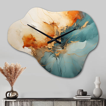 Teal Orange Bold Energy V - Asymmetric Metal Wall Clock